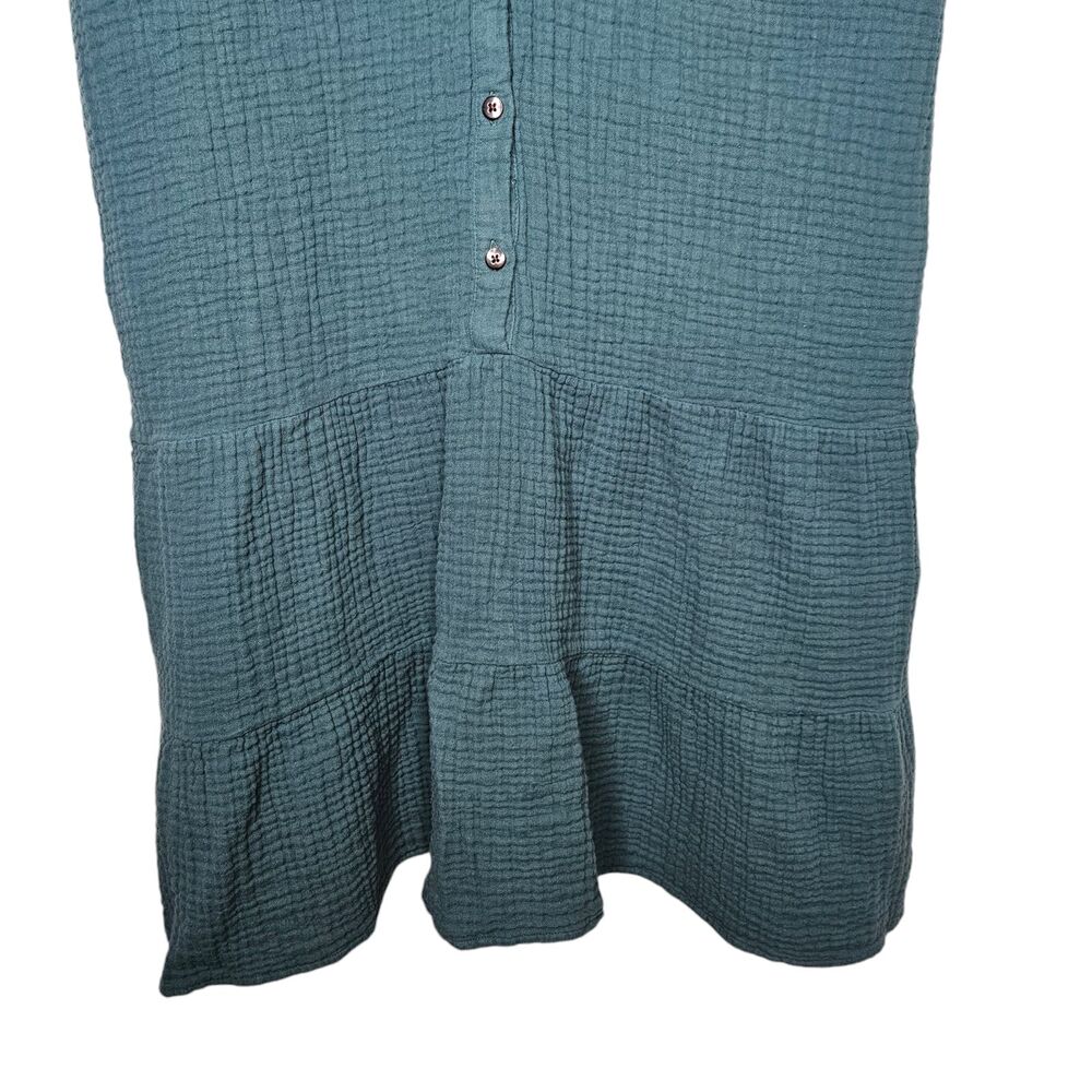 J. Jill Teal Textured Button-Front Cap-Sleeve Dress - Picture 4 of 10